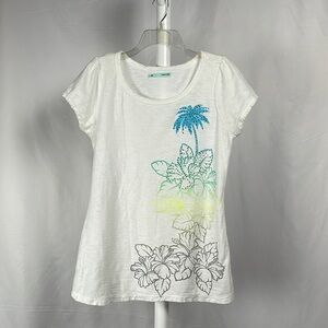 Maurices White Tropical Tee Short Cap Sleeve Scoop Neck Hawaiian Shirt Women’s L